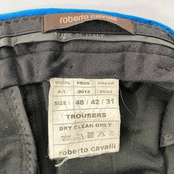 ROBERTO CAVALLI BLACK PINSTRIPES BLUE VELVET WAISTBAND DRESS PANTS - 31 - Picture 3 of 10